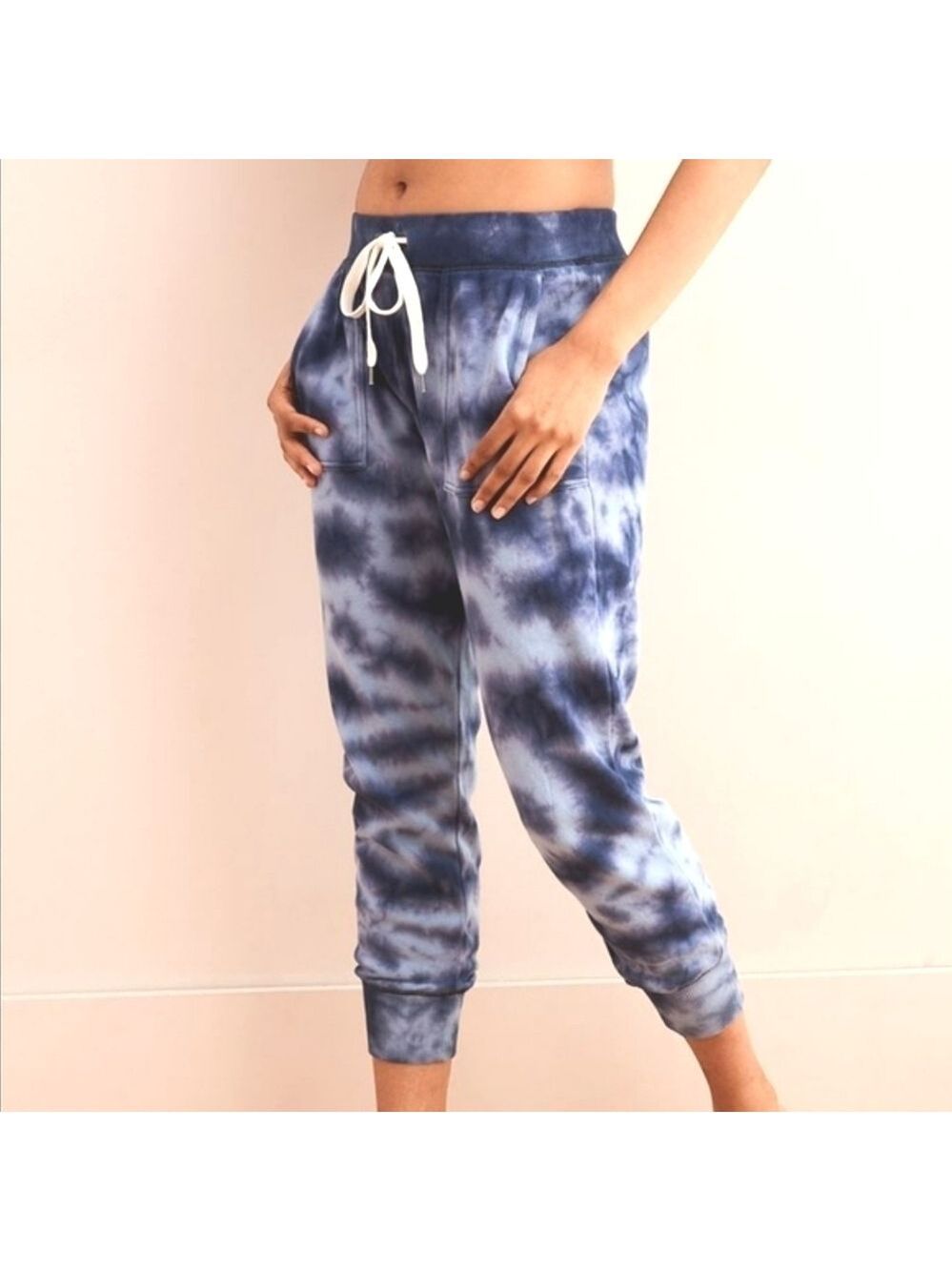 Aerie Joggers Blue Tie-Dye Cozycore Fleece High Waist Drawstring Ribbed Ankles